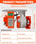 Industrial Sewing Machine Servo Motor 550W 110V AC CW CCW with controller, front view showing dimensions and specifications.