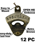 Retro Metal Wall Mounted Bottle Cap Opener Set Packs Twelve Heavy Duty Pull Tabs That Kick Ass At Opening Crown Caps Keeping Your Garage Or Basement Bar Super Chill. Close-up of an antique bronze opener with embossed lettering.