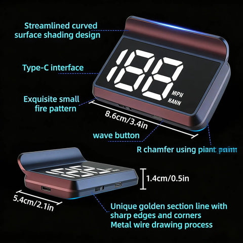 Crystal Clear Car Projection Display with streamlined design and Type-C interface for real time satellite speed tracking.