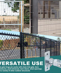 Wall Mount Gate Hinge Set For Chain Link Fences, 4 Hinges With 8 Wood Bolts, Fits 1-3/8 Inch Pipe, versatile uses displayed.