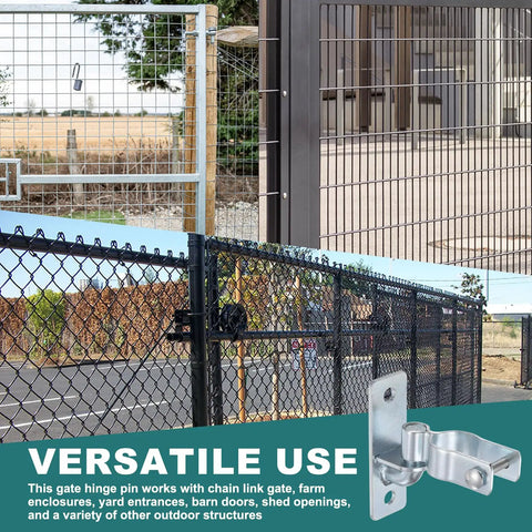 Wall Mount Gate Hinge Set for Chain Link Fence, Pair of Hinges, 4.7x1.5 Inch, displayed with versatile use on gates