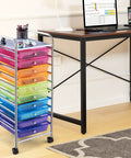 10 Drawer Rolling Storage Cart With Removable Drawers, Universal Casters And Two Brakes, Flexible Organizer For Home And Office, Rainbow Finish