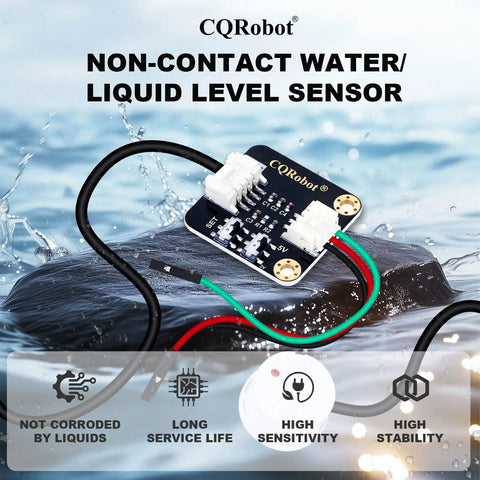 Non Contact Liquid Level Sensor For Closed Containers Compatible With Arduino Raspberry Pi And Other Microcontrollers Ideal For Industrial Production Aquariums Chemical Solutions Agriculture And Gardening. Shown with wires on a wet surface.