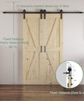 56 X 84 Inch Solid Wood Panelled Barn Door Set With Heavy Duty Sliding Hardware Kit For Two Doors Unfinished Surface Ready To Stain DIY Friendly Assembly Fits 52 To 54 Inch Wide Openings installed view