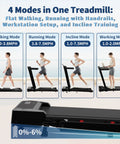 4 In 1 Foldable Walking Pad Treadmill With Incline And Remote Control showing four modes: walking, running, incline, working