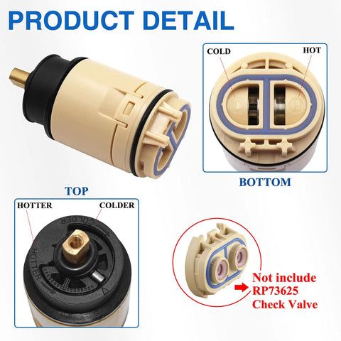Single Function Pressure Balance Cartridge Replacement For Tub And Shower Cartridge Only No Fuss Install Durable Build For Smooth Temperature Control And Leak Prevention Fits RP70538 Style shown with top and bottom details