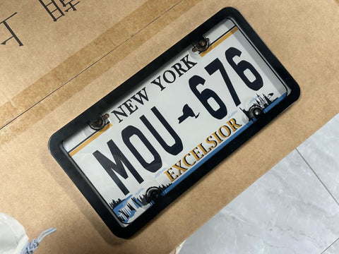 Clear License Plate Frame Protectors 2 Pack Universal Fit For All US Standard Plates Front And Rear With Stainless Screws And Caps Durable All Weather Shield on New York plate