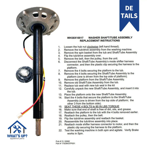 Washer Shaft And Tube Assembly Replacement For GE Washers, Fixes Agitator Won’t Start, Includes instructions and parts