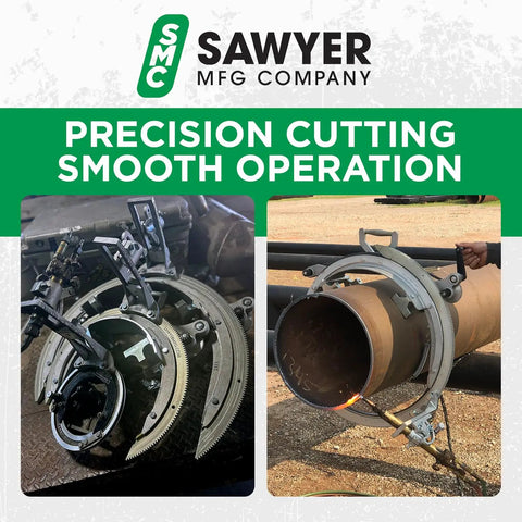 Open Frame Pipe Saddle Cutter For Beveling Torch Guide cutting metal pipe with precision from different angles.
