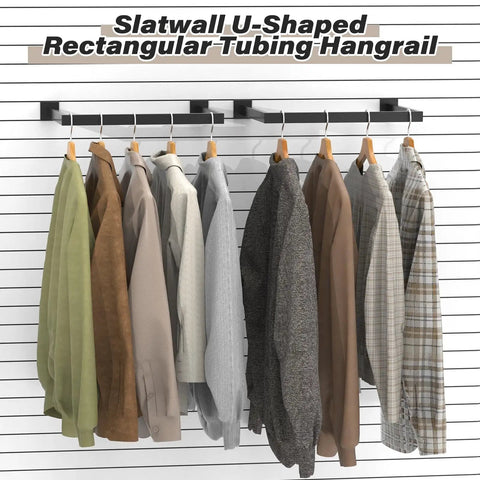 2 Pack Slatwall U Shaped Rectangular Tubing Hangrail 16x12 Inch For Retail Display And Home Apparel Storage Black Beefy Steel Built To Endure Daily Use With Powder Coated Steel And A Sleek Black Finish For Durable Retail And Home Storage