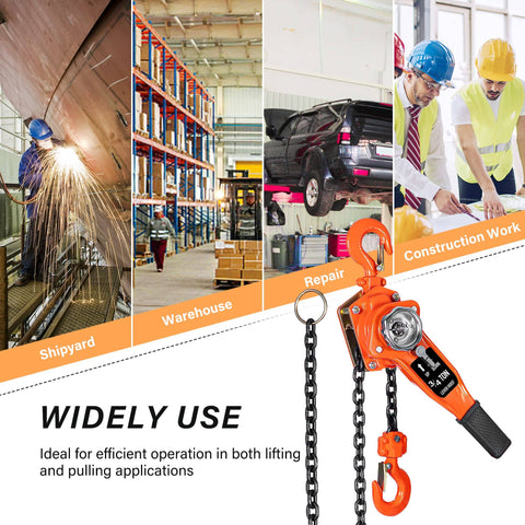 Three Quarter Ton Manual Lever Hoist Come Along With 1650Lbs Capacity displayed in industrial settings