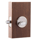 Side view of Single Cylinder Deadbolt DB2410PS With Polished Stainless Finish Key Lock ANSI Grade 3 Security on wood mockup