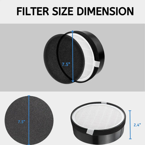 LV-H132 Replacement Air Filter With True HEPA And Activated Carbon For 3-In-1 Purifier size dimensions 7.5" x 2.4"