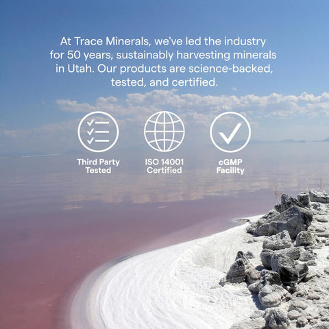 Straight Up Liquid Trace Mineral Drops Loaded With Seventy Plus Ionic Minerals And Key Electrolytes Like Magnesium Potassium And Chloride For Prime Body Function And Real Daily Vitality, depicting Utah's mineral-rich landscape.