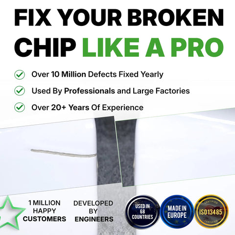 Before and after repair using Bathtub And Surface Repair Kit For Chips And Cracks On Bathtubs Tile Ceramic Porcelain And Fiberglass DIY Fix With 8g Repair Material Easy Process And Quick Pro Level Results.
