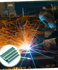 Welding sparks with close-up of Double Sided Breadboard Kit For Soldering Projects, Compact PCB Board For DIY Prototyping and Maintenance.
