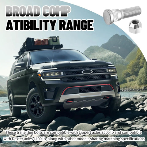 SUV on rocky terrain with wheel stud and lug nut, Six Sets Of Wheel Studs And Lug Nuts In One Half Inch Twenty UNF Threaded