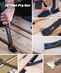 15-inch flat pry bar from 3 Piece Pry Bar Set used for lifting pallets in demolition work