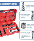 Impact Bolt And Nut Removal Drill Bit Kit With 13 Bolt And Nut Removers 5 Screw Extractors in a red case with tools visible
