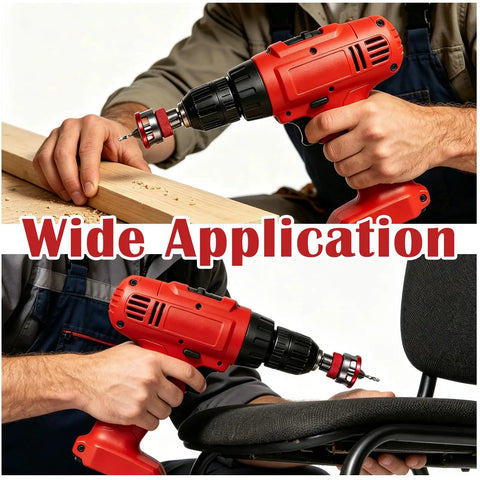 Straight Shot Countersink Drill Bit Set With Adjustable Depth Stop, Four Heavy Duty Sizes For Woodworking And DIY workshops in use.