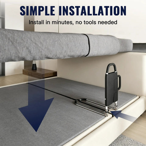 Easy installation of Heavy Duty Bed Rails For Seniors With Non Slip Ergonomic Handle And Storage Pocket Adjustable Tool Free Setup ASTM Approved Safety Guard Rails Supporting Up To 350 Lbs