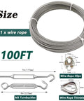 1/8 Inch Stainless Steel Wire Rope Cable Kit 100 Ft Long 7x7 Strands With Sleeves Thimbles And Clips Heavy Duty Outdoor Hanging