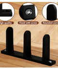 Universal Black Sliding Door Bottom Guides Set, 4 Pack With Screws, ABS Floor Track Roller Guides For 1-3/8 Inch Cabinet And Closet Doors, Durable Replacement Hardware Kit For Quick, Easy Install, showing high quality features, fixed with screws, and rounded corners.