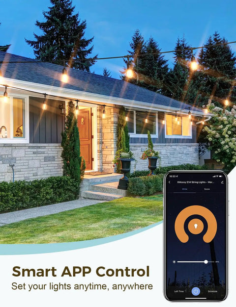 Smart Outdoor String Lights 49Ft For Patio With App WiFi Control Alexa Ready Waterproof on house with app control display