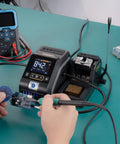 Using Pro Grade 200W Digital Soldering Station Kit With Three F210 And Six F245 Tips on a green workbench