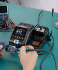 Beefy 200W High Power Soldering Station Kit With Two Helping Hands Fast Heat Up One Second Heat Up Three Second Melt 100 to 240V Compatible Smart Temperature Control Copper Transformer For Precision Electronics, soldering PCB on bench