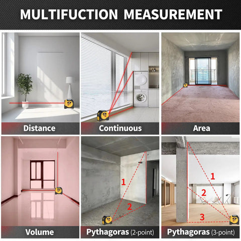 All In One Laser Rangefinder Tape Measure With LCD Distance Readout Up To 131 Feet And 40 Meters 0.1 Inch Precision 16 Foot Steel Tape Includes Heavy Duty Belt Clip For Fast Onsite Measurements, multifunction measurement modes
