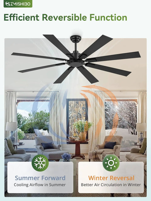 65 Inch Outdoor Ceiling Fan With Remote No Light Damp Rated Black Modern Design 6 Speed Reversible DC Motor Humidity Resistant