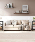 Tall Narrow Bookshelf Featuring Six Tier Open Shelves Compact Slim Design Versatile End Table Pair against a cozy sofa setting.