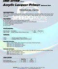Technical data sheet for Gray Acrylic Lacquer Primer 2 Gallon Kit With Medium Speed Reducer Fast Dry Easy Sanding