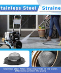Stainless steel water inlet strainer for pressure washers, 3/4 in female to 3/8 in male, EZALOR 2-pack front view