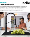 Bolden Commercial Style Two Function Pull Down Kitchen Faucet With Single Handle And High Arc Spout in kitchen setting with family.
