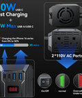 30W Car Power Inverter DC To AC Converter With PD Charging Ports and Dual US Outlets for Fast Gadget Charging.