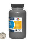High Purity PCB Etchant Powder, 8 Ounce Bottle, 99.9 Percent Reagent Grade Dry Powder next to a coin for scale