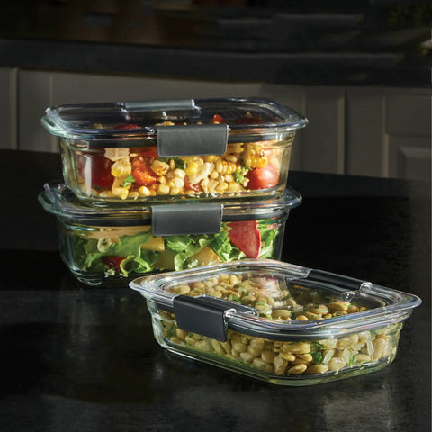 Stacked Brilliant Glass Food Storage Containers Set Of Nine With Airtight Leak Proof Lids BPA Free Odor And Stain Resistant Microwave Safe