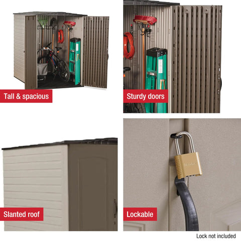 Large Vertical Resin Outdoor Storage Shed With Floor 5 By 6 Ft Weather Resistant Brown For Home Yard Gear And Garden Tools
