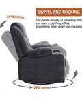 Comfy Power Swivel Rocker Recliner With Massage And Heat For Adults showing 30° rocking and 270° swivel motion