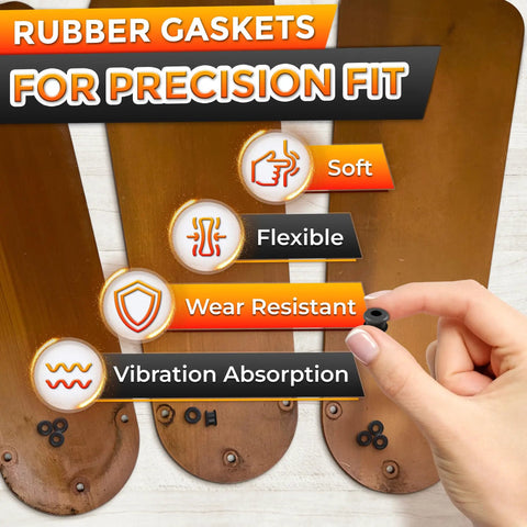 Rock Solid Half Inch Rubber Grommet Kit For Ceiling Fan Blades Anti Vibration Bushings with rubber gaskets for precision fit.