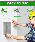 Man applying Drywall Repair Kit With Aluminum Patch Set For Quick Hole Fix, 13 Piece Wall Patch Kit on white wall.