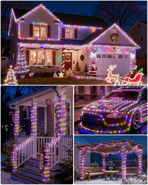 Lit Solar Rope Lights for Outdoor Trampoline Setup 66Ft 200LED decorating house and outdoor structures for holiday