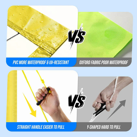 Comparison of PVC waterproof UV-resistant fabric with oxford fabric, and straight handle versus Y-shaped handle for ease of pulling