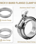 3 Inch V Band Clamp Kit Four Pack For Exhaust Systems With 304 Stainless Steel T Bolt Flanges Male And Female Adapters