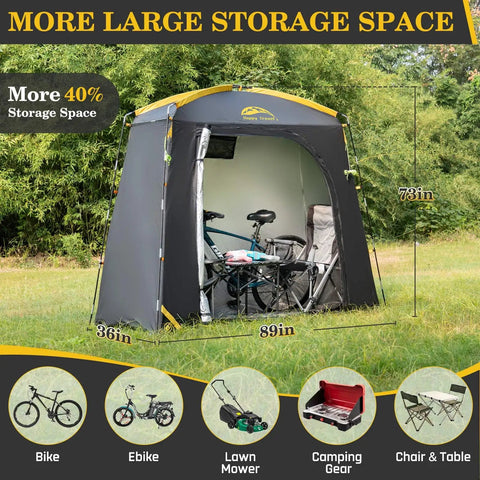 Travel Bike Storage Shed Tent With 40 Percent More Top Space Waterproof Portable Bike Shelter for 2-5 Bikes in garden setting