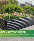 Raised Garden Bed Kit 6x3x1 Ft Metal Planter Boxes Outdoor With No Fuss Easy Assembly For Vegetables Fruits Flowers And Herbs Large Rectangle Garden Bed In Dark Gray Durable Galvanized Steel Construction with colorful flowers