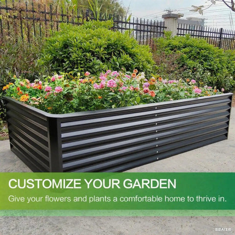 Raised Garden Bed Kit 6x3x1 Ft Metal Planter Boxes Outdoor With No Fuss Easy Assembly For Vegetables Fruits Flowers And Herbs Large Rectangle Garden Bed In Dark Gray Durable Galvanized Steel Construction with colorful flowers