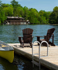 5 Step Stationary Dock Ladder With Beefy Aluminum Build 20 Inch Wide Marine Grade Dock Access For Boats Easy Flip Up Design And Quick Release Pin For Safe Boarding, silver ladder on wooden dock